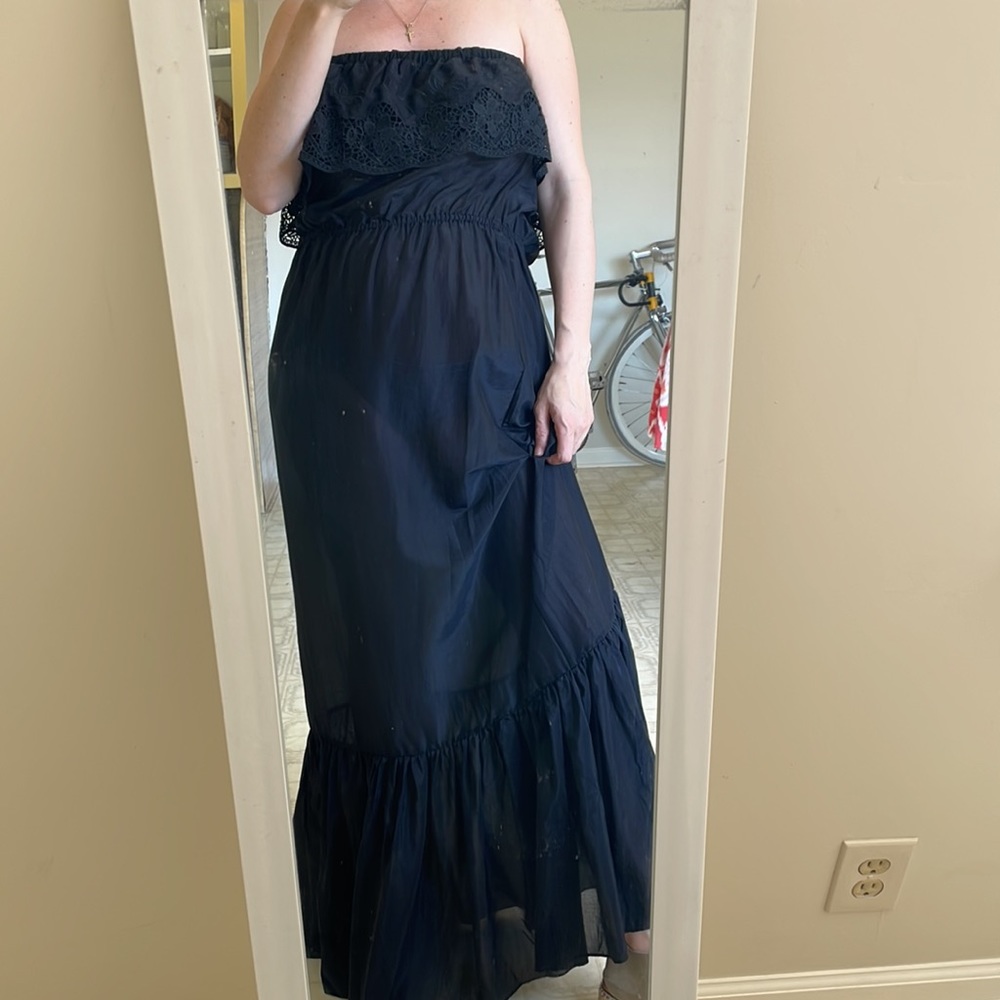 Diane von Furstenberg Strapless Lace Trim Swim Cover Maxi Dress